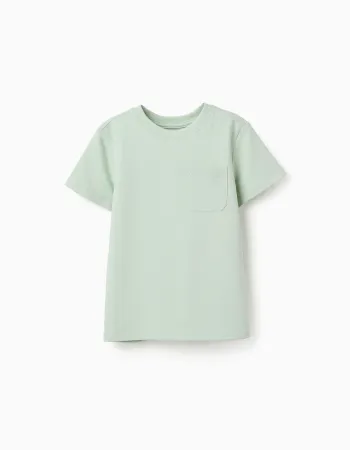 Cotton piqué T-shirt with pocket for boys, light green
