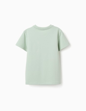 Cotton piqué T-shirt with pocket for boys, light green