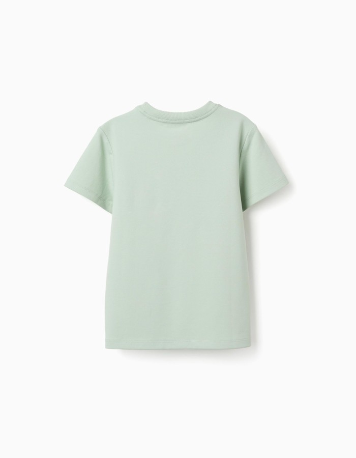 Cotton piqué T-shirt with pocket for boys, light green
