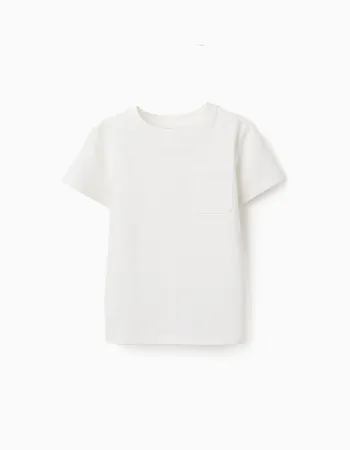 Cotton piqué T-shirt with pocket for boys, white