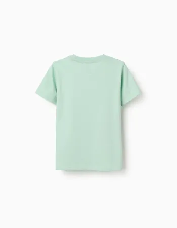Pack of 2 cotton T-shirts with beach prints for boys, light green/white