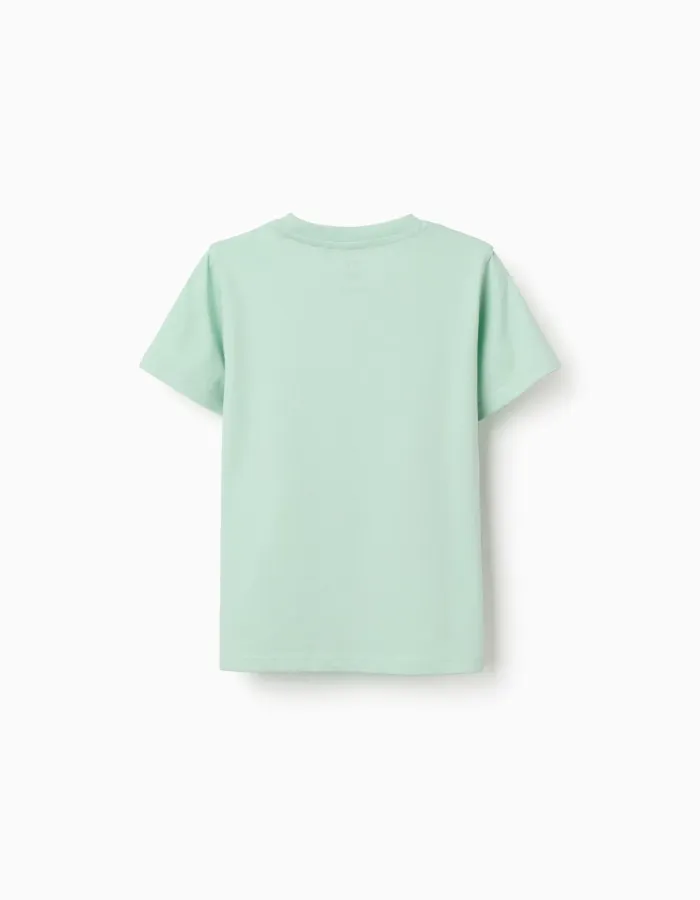 Pack of 2 cotton T-shirts with beach prints for boys, light green/white