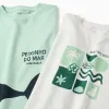 Pack of 2 cotton T-shirts with beach prints for boys, light green/white