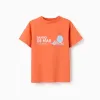 Cotton T-shirt with Banho de Mar print for boys, orange