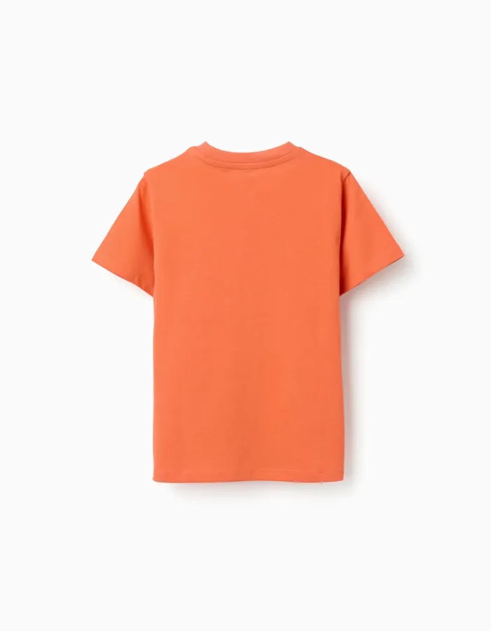 Cotton T-shirt with Banho de Mar print for boys, orange