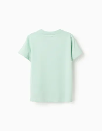 Cotton T-shirt with Peixinho do Mar print for boys, light green
