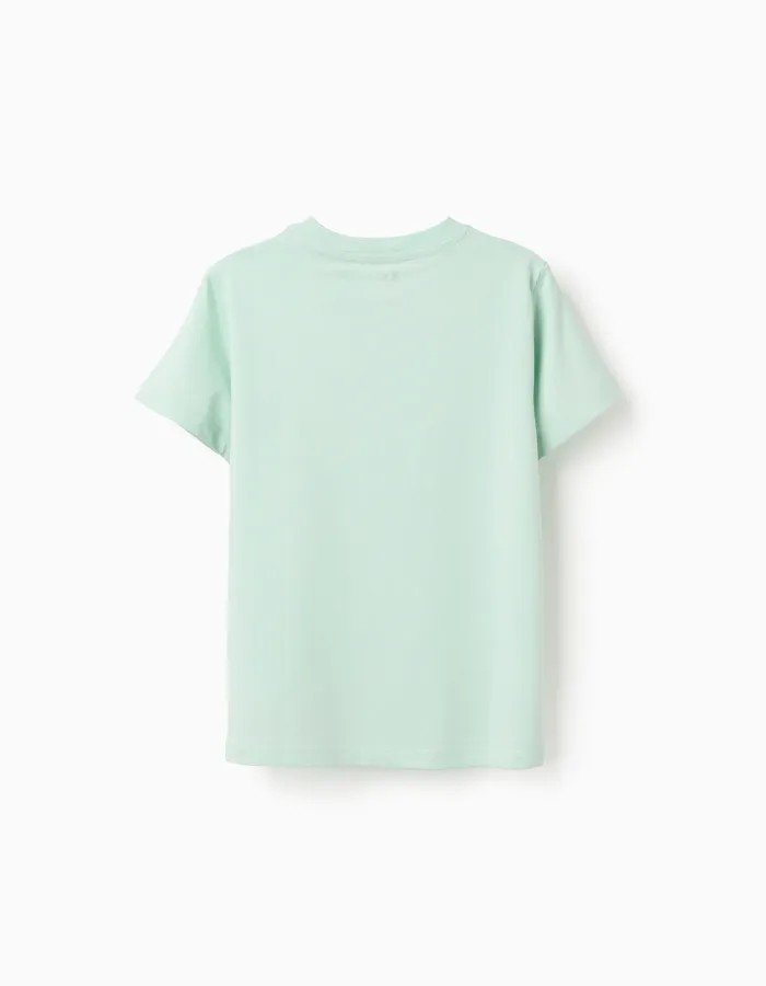 Cotton T-shirt with Peixinho do Mar print for boys, light green