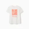 Cotton T-shirt with Sou do Sol print for boys, white/orange