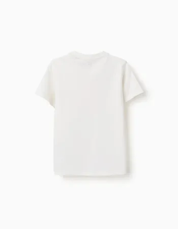 Cotton T-shirt with Sou do Sol print for boys, white/orange
