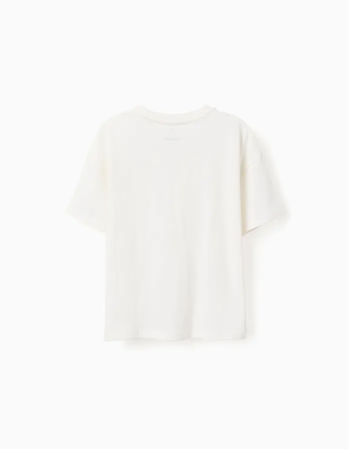 Cotton T-shirt with Sou do Sol print for boys, white