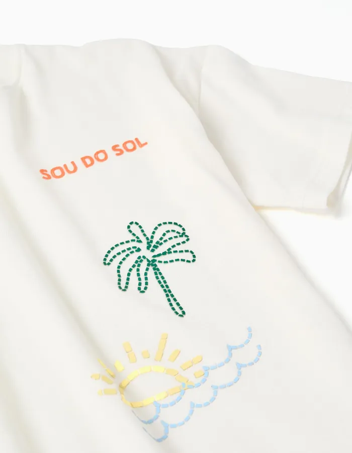 Cotton T-shirt with Sou do Sol print for boys, white