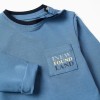 Long sleeve cotton T-shirt with print and pocket for baby boys, blue