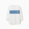 Long sleeve cotton T-shirt with print for boys, white/blue/green