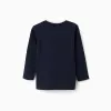 Long sleeve cotton T-shirt with print and pocket for boys, dark blue
