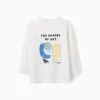 Long sleeve cotton T-shirt with Shapes print for boys, white