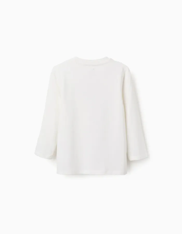 Long sleeve cotton T-shirt with Shapes print for boys, white