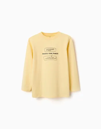 Long sleeve cotton T-shirt with Making Art print for boys, yellow