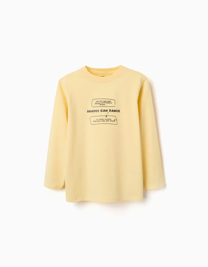 Long sleeve cotton T-shirt with Making Art print for boys, yellow