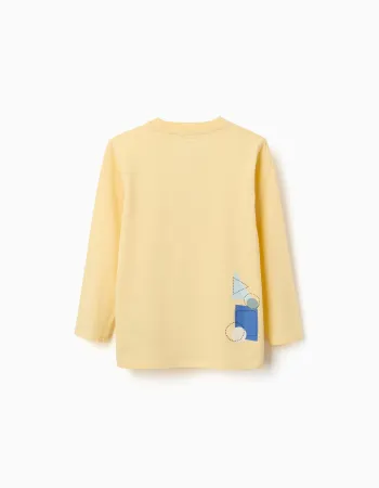 Long sleeve cotton T-shirt with Making Art print for boys, yellow