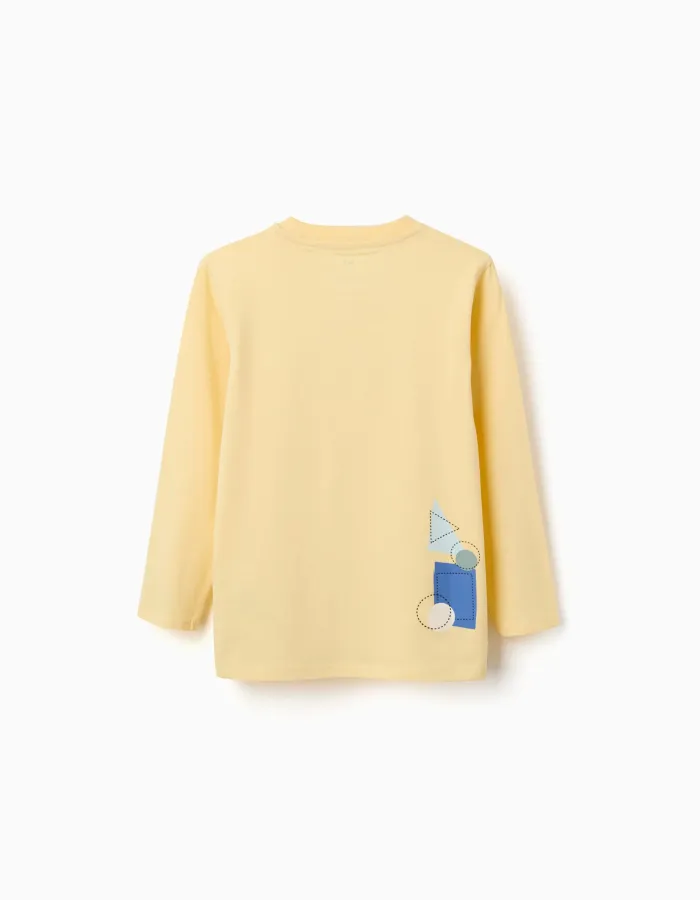 Long sleeve cotton T-shirt with Making Art print for boys, yellow