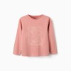 Long sleeve cotton T-shirt with Art and Nature print for girls, pink