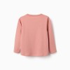 Long sleeve cotton T-shirt with Art and Nature print for girls, pink