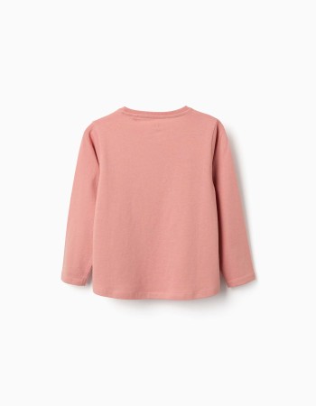 Long sleeve cotton T-shirt with Art and Nature print for girls, pink