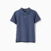 Cotton polo shirt with embossed lines B&S for boys, indigo