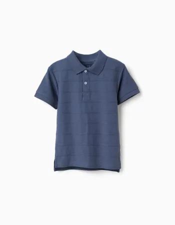 Cotton polo shirt with embossed lines B&S for boys, indigo