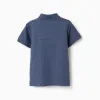 Cotton polo shirt with embossed lines B&S for boys, indigo