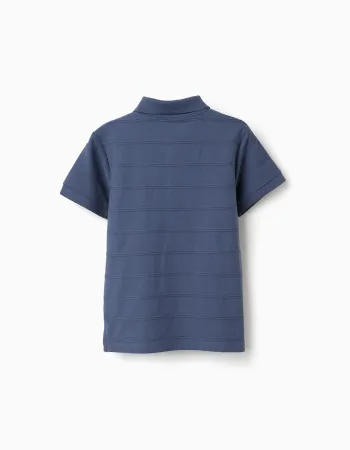 Cotton polo shirt with embossed lines B&S for boys, indigo