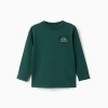 Long sleeve cotton T-shirt with Clay Horse print for boys, green