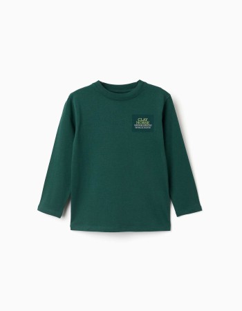 Long sleeve cotton T-shirt with Clay Horse print for boys, green