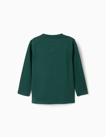 Long sleeve cotton T-shirt with Clay Horse print for boys, green