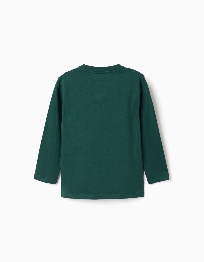 Long sleeve cotton T-shirt with Clay Horse print for boys, green