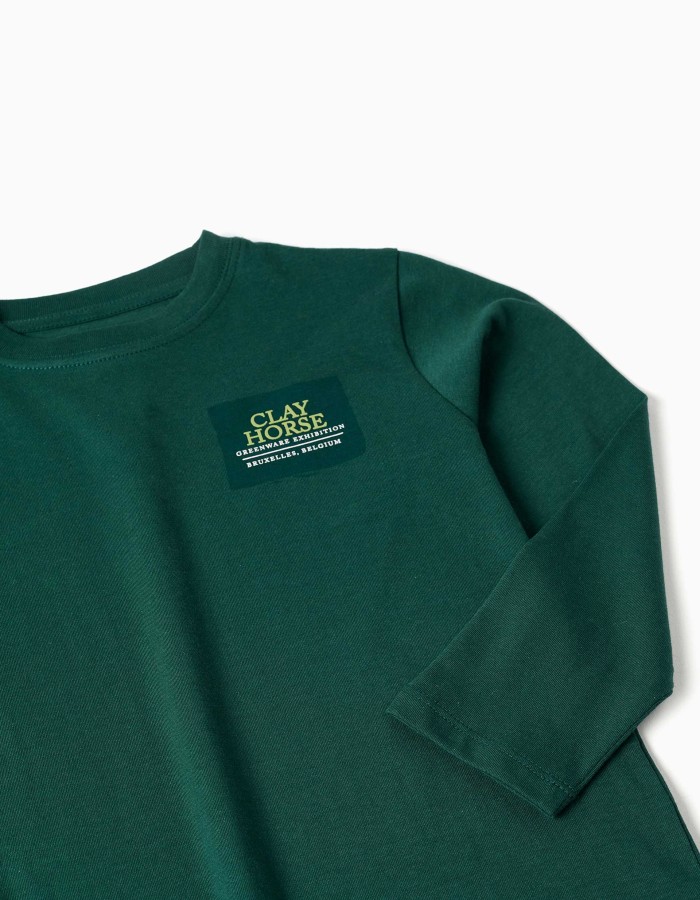 Long sleeve cotton T-shirt with Clay Horse print for boys, green