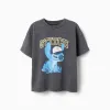 Cotton T-shirt with Stitch print for children, dark grey