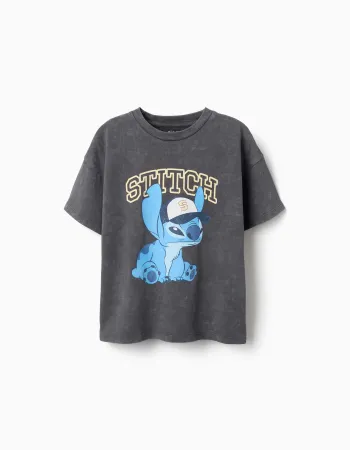 Cotton T-shirt with Stitch print for children, dark grey