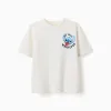 Cotton T-shirt with Stitch prints for children, white