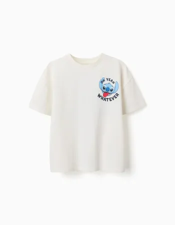 Cotton T-shirt with Stitch prints for children, white