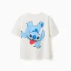 Cotton T-shirt with Stitch prints for children, white