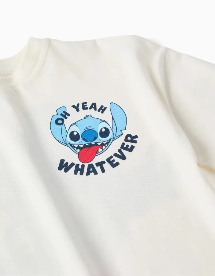 Cotton T-shirt with Stitch prints for children, white