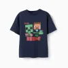 Cotton T-shirt with Minecraft prints for boys, navy blue
