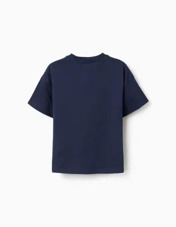 Cotton T-shirt with Minecraft prints for boys, navy blue