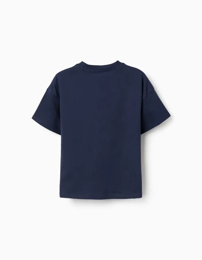 Cotton T-shirt with Minecraft prints for boys, navy blue
