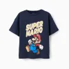 Cotton T-shirt with Super Mario print for boys, navy blue