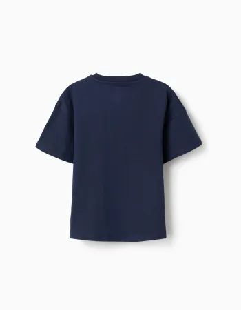Cotton T-shirt with Super Mario print for boys, navy blue