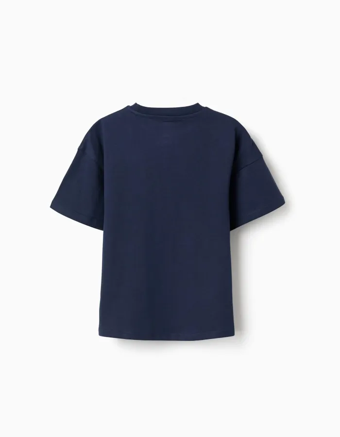 Cotton T-shirt with Super Mario print for boys, navy blue