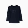 Long sleeve cotton T-shirt with ZY print for boys, navy blue