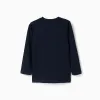 Long sleeve cotton T-shirt with ZY print for boys, navy blue